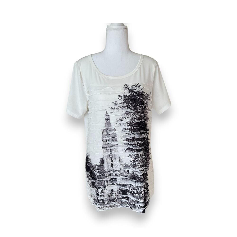 Compliments, Ruffle Print Short Sleeve T-Shirt Women's Size M